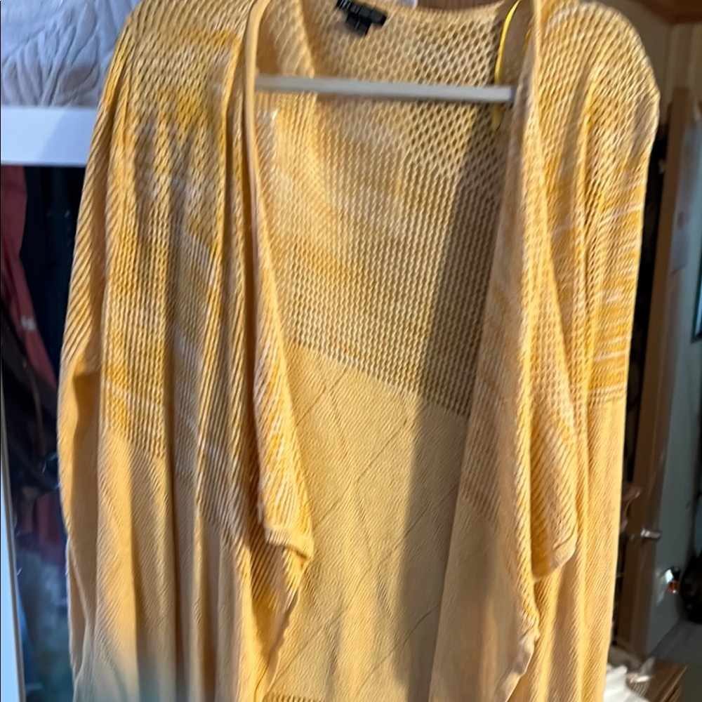Yellow Open-Knit Women's Long Style Sweater